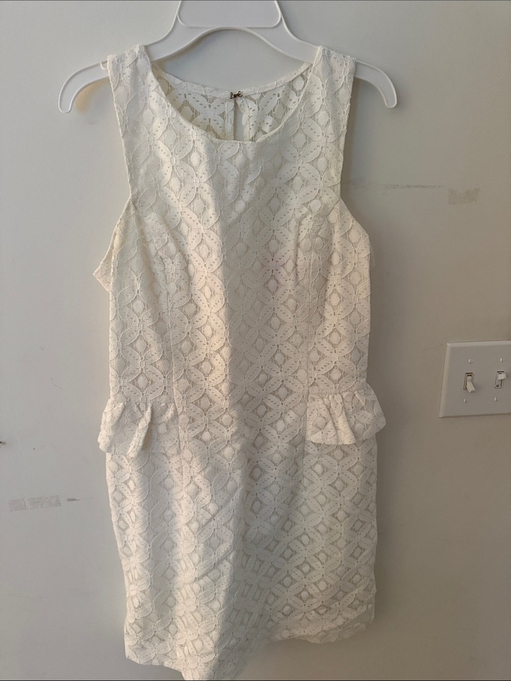 Lilly Pulitzer White Lace Midi Dress with Peplum Pockets